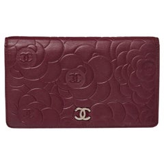 Chanel Burgundy Camellia Embossed Leather Bifold Wallet