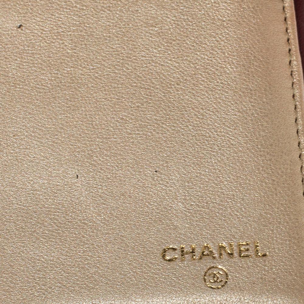 Chanel Burgundy Camellia Embossed Leather Flap Wallet 5