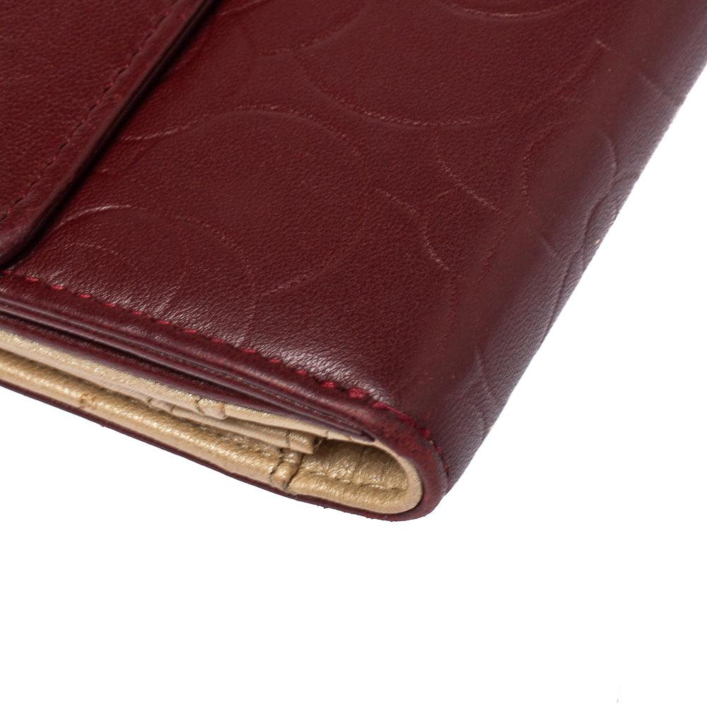Women's Chanel Burgundy Camellia Embossed Leather Flap Wallet