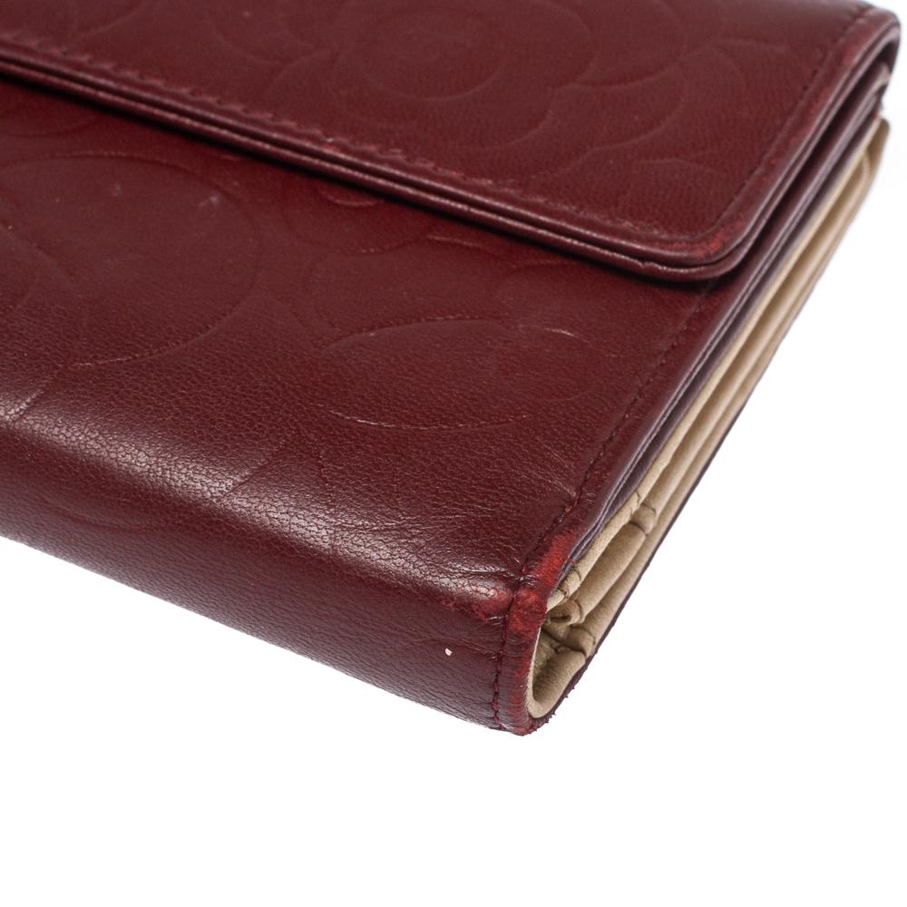 Chanel Burgundy Camellia Embossed Leather Flap Wallet 1