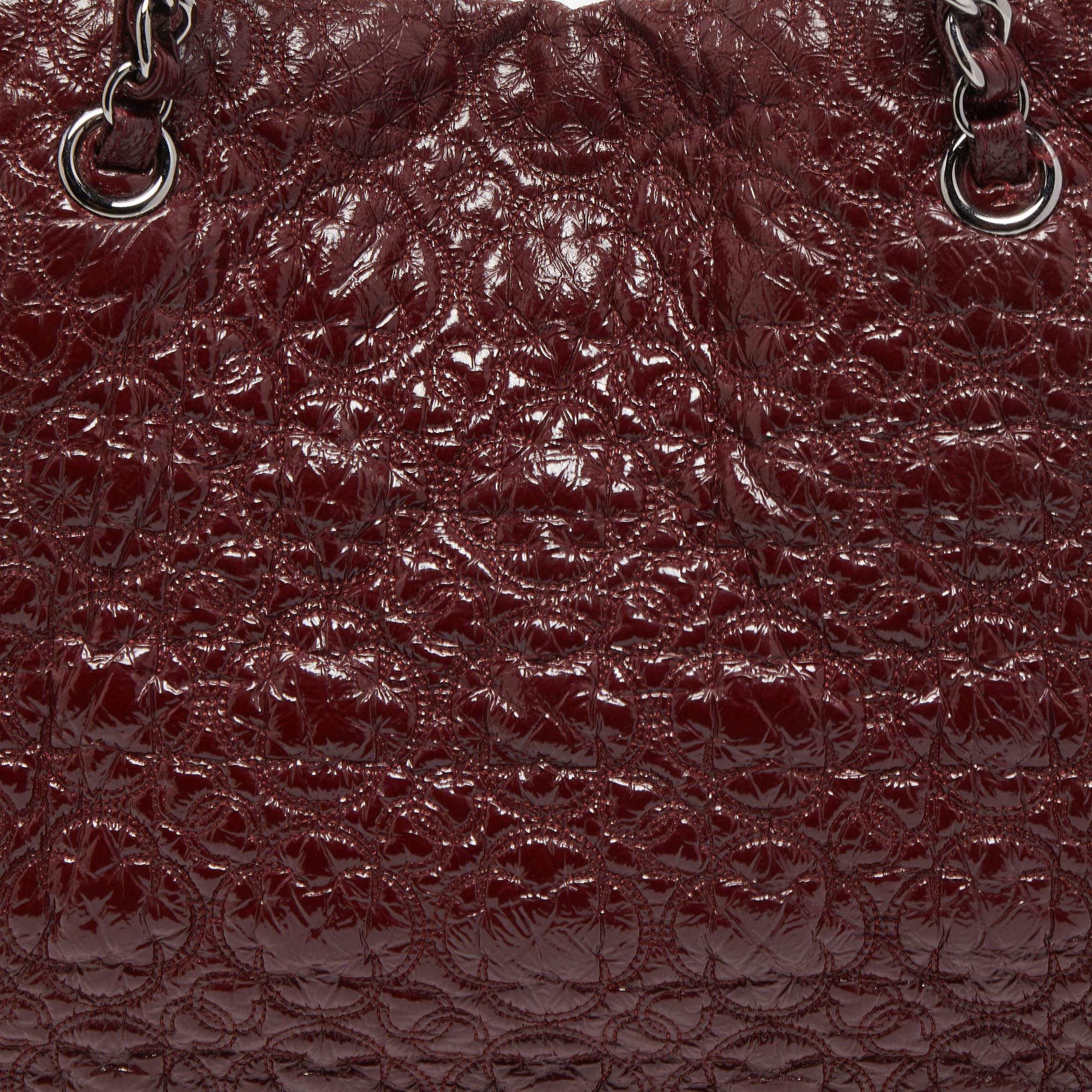 Chanel Burgundy Camellia Embossed Patent Leather Shoulder Bag 7