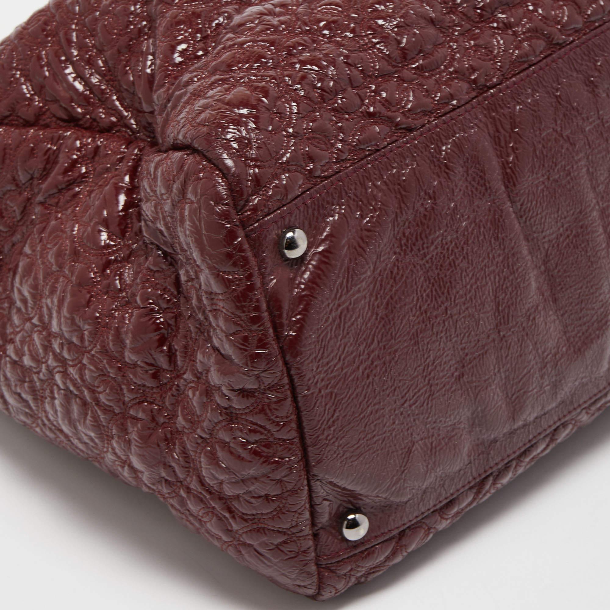 Chanel Burgundy Camellia Embossed Patent Leather Shoulder Bag 8