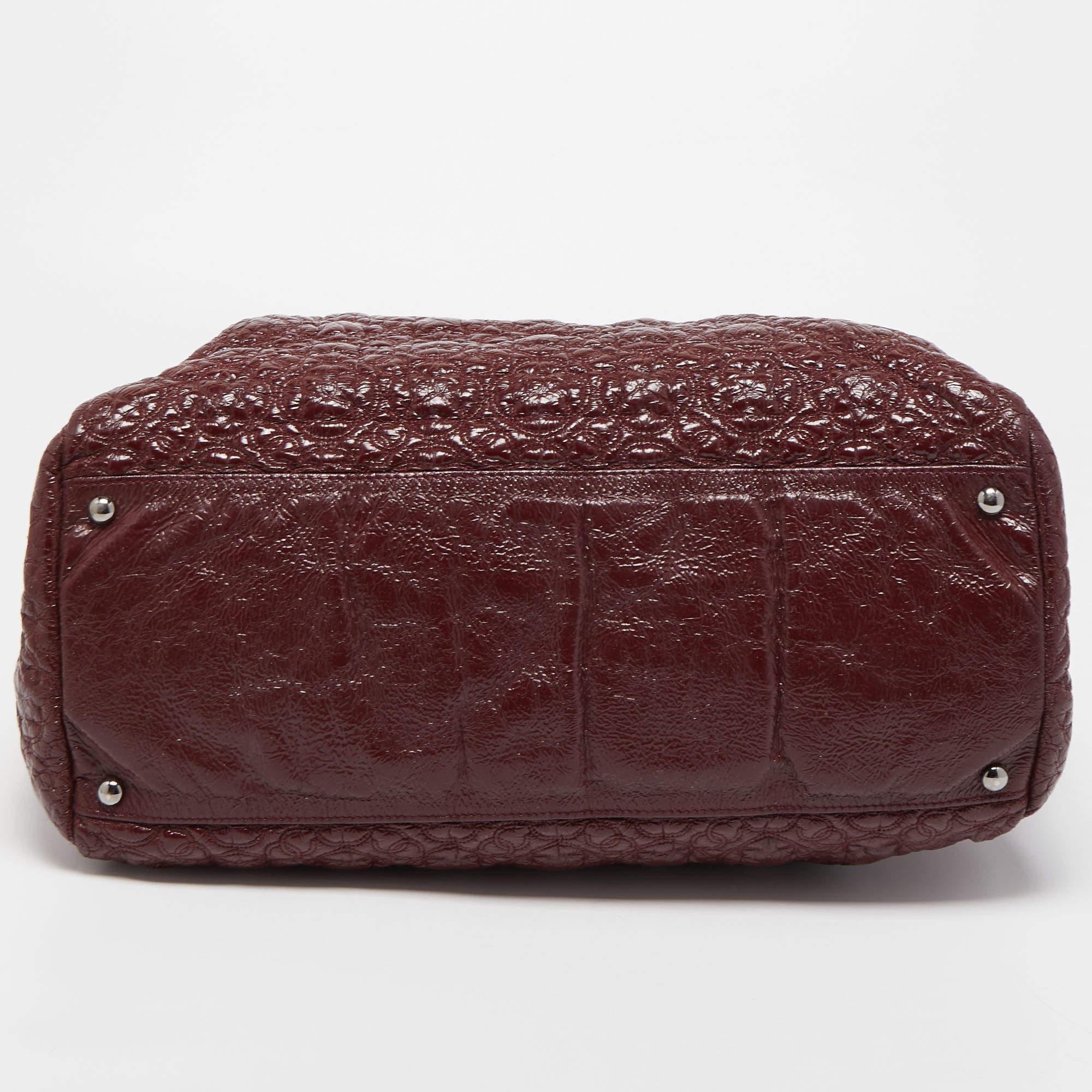 Women's Chanel Burgundy Camellia Embossed Patent Leather Shoulder Bag