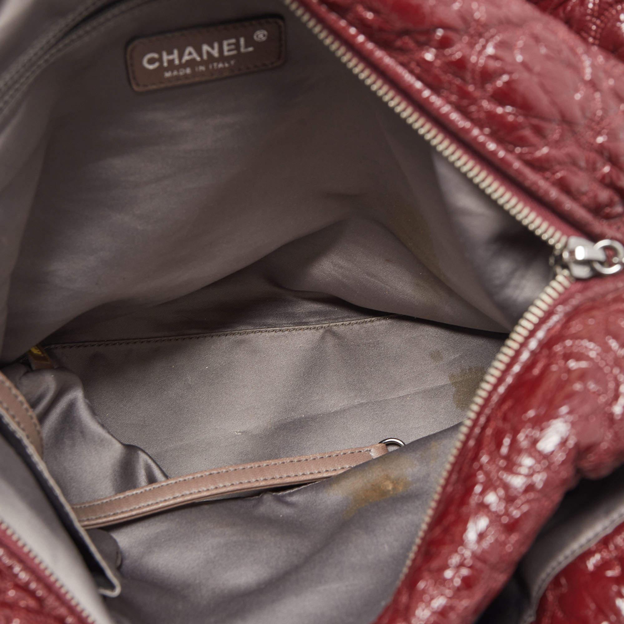 Chanel Burgundy Camellia Embossed Patent Leather Shoulder Bag 1