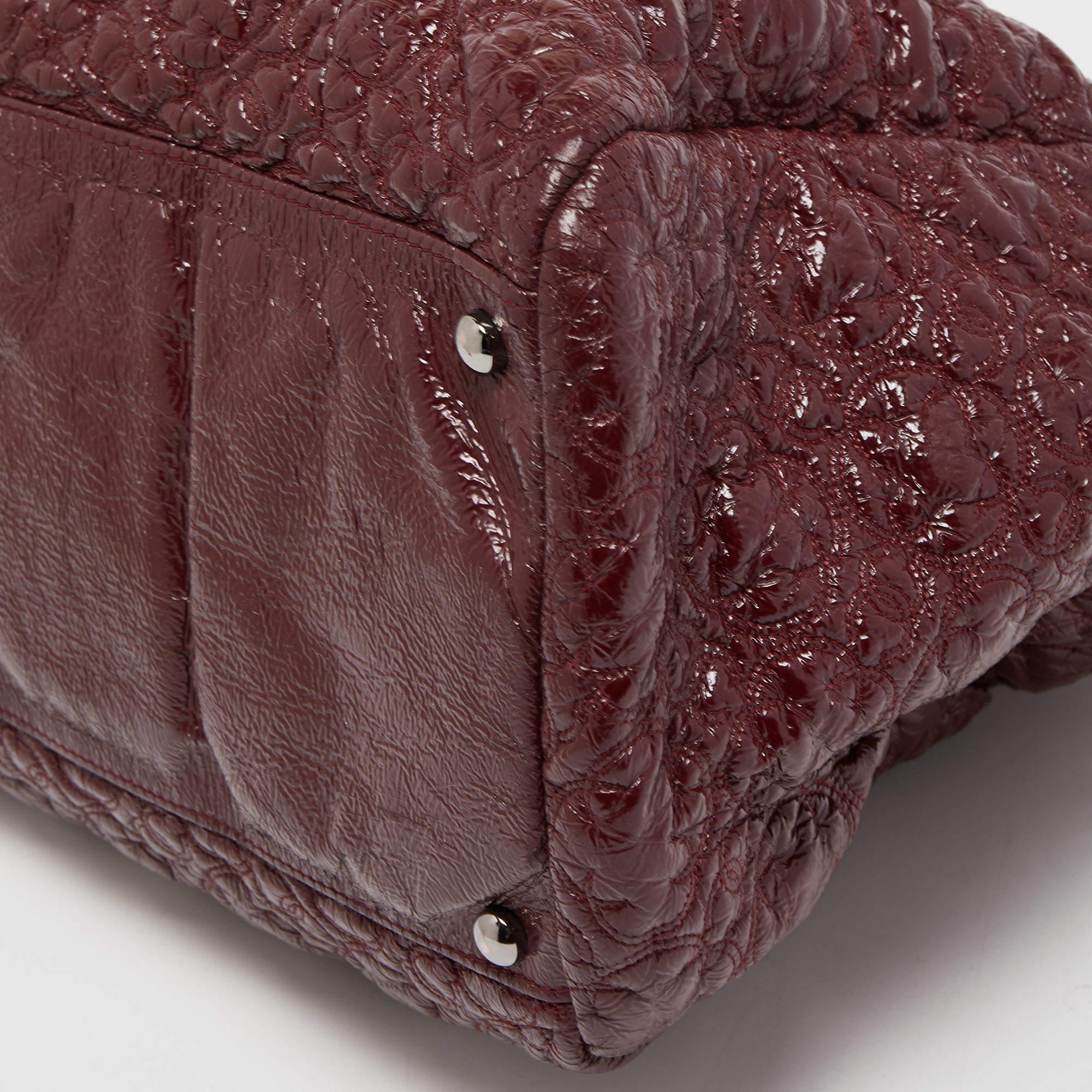 Chanel Burgundy Camellia Embossed Patent Leather Shoulder Bag 2