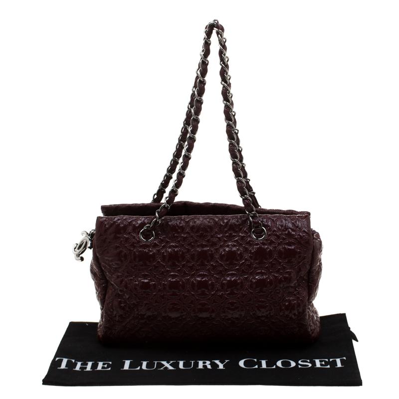 Chanel Burgundy Camellia Stitch Patent Leather Shoulder Bag 7