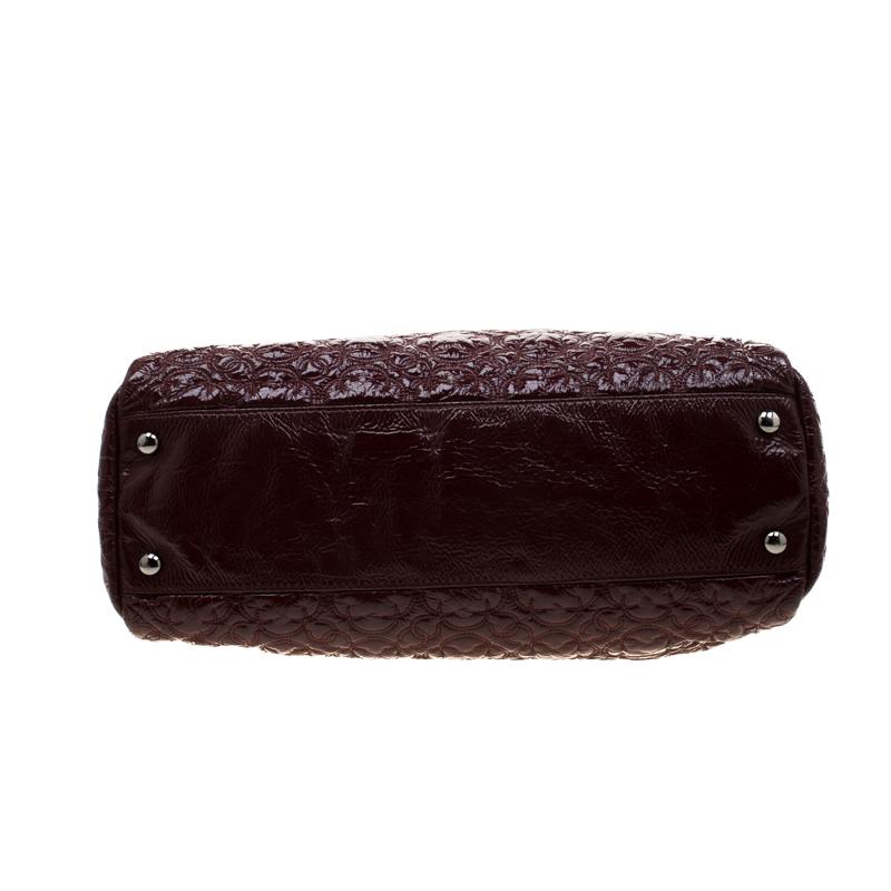 Women's Chanel Burgundy Camellia Stitch Patent Leather Shoulder Bag