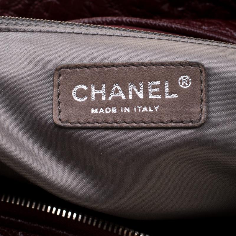 Chanel Burgundy Camellia Stitch Patent Leather Shoulder Bag 2