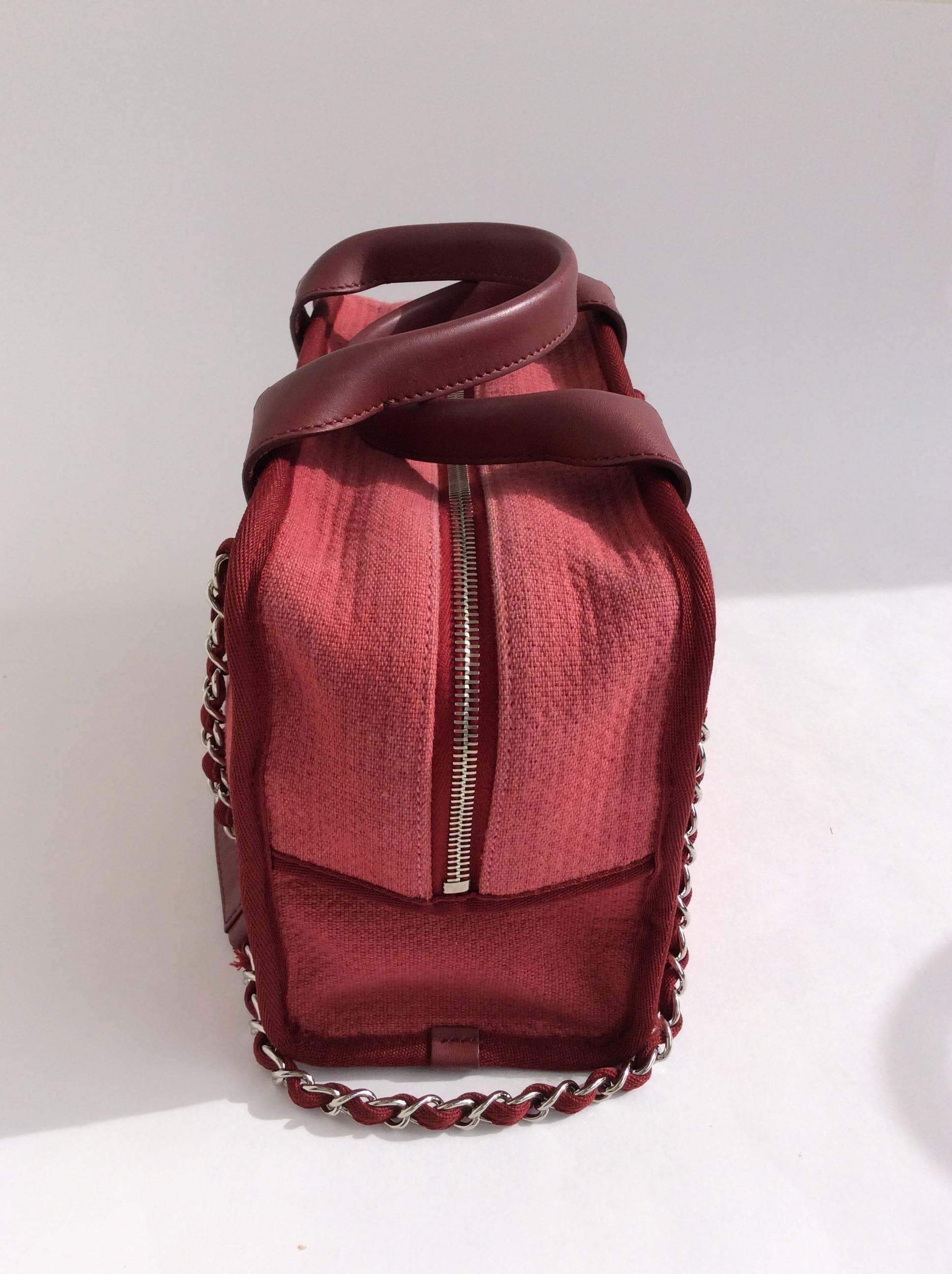Chanel Burgundy Canvas And Leather Handbag In New Condition In San Francisco, CA