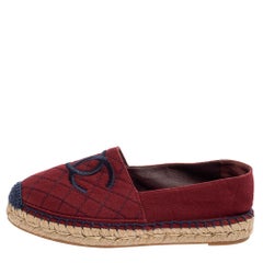 Chanel Burgundy Canvas CC Espadrille Flats Size 38