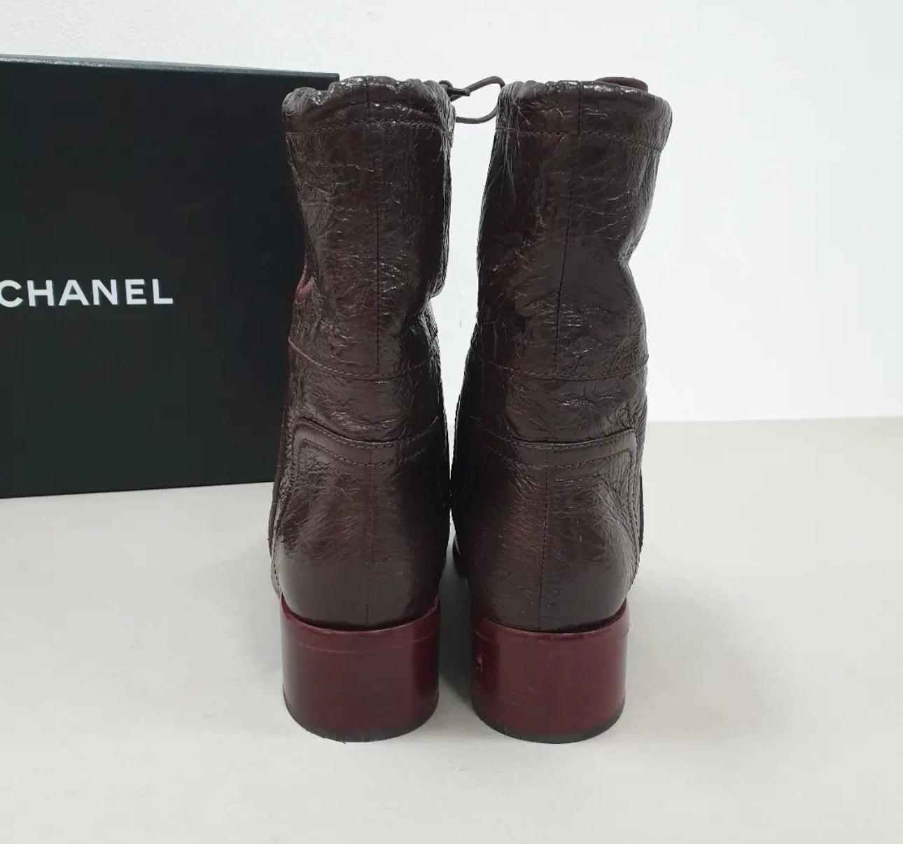 Chanel Burgundy Cap Toe CC Logo Ankle Boots For Sale 1