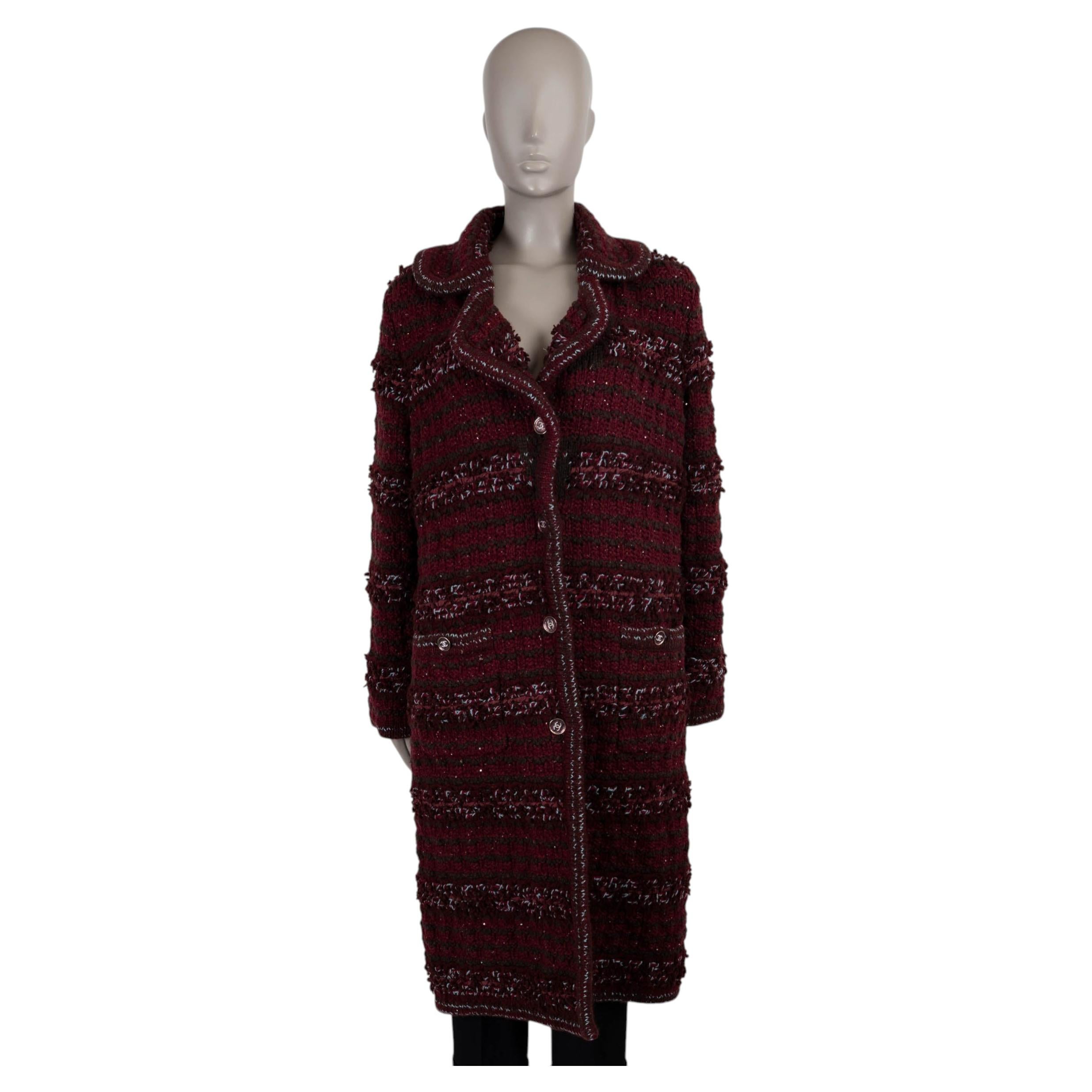 CHANEL burgundy cashmere 23P CHUNKY KNIT Coat Jacket 38 S
