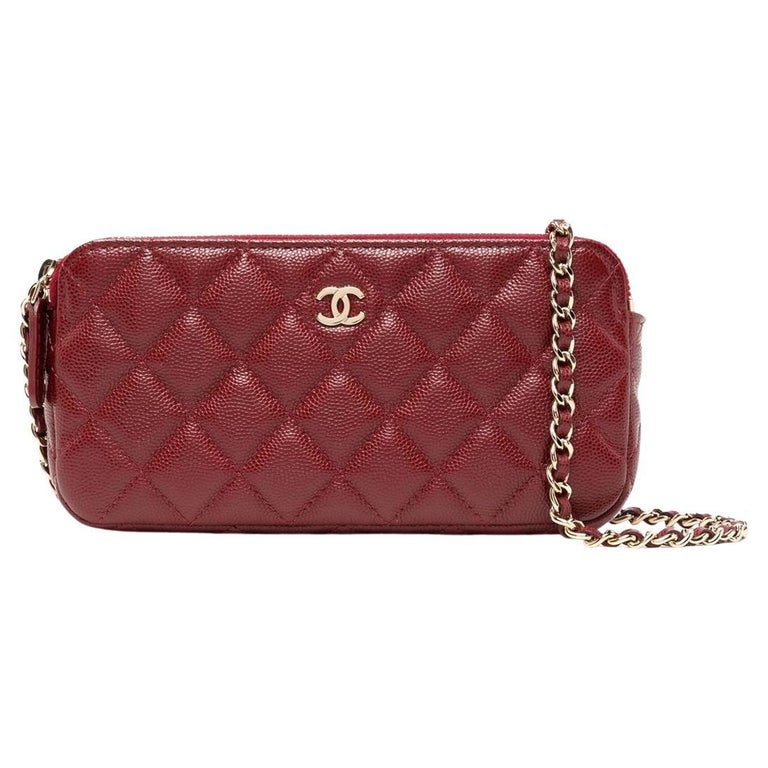 Chanel Burgundy Caviar Double Zip Wallet On Chain at 1stDibs