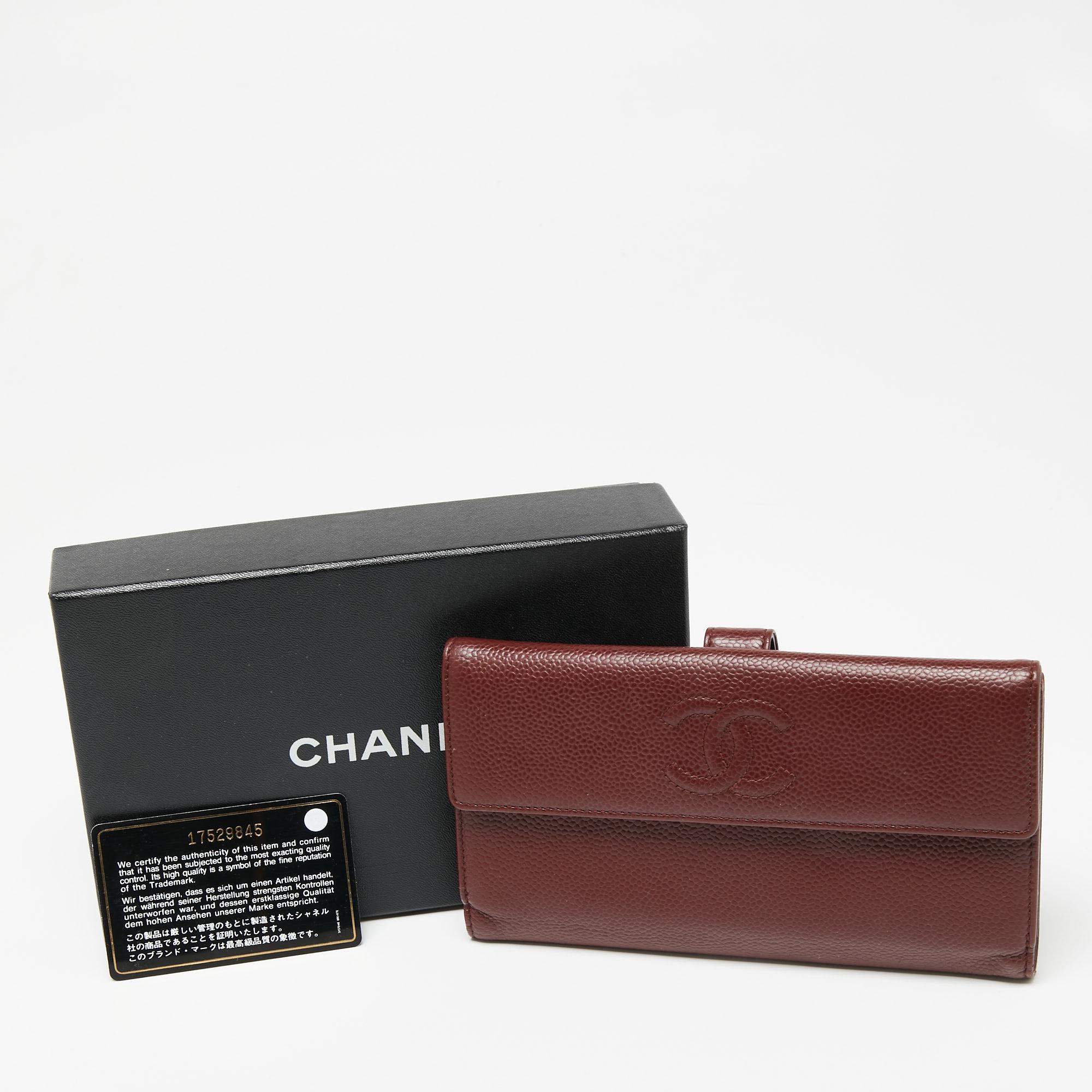 Chanel Burgundy Caviar Leather CC Continental Wallet 7