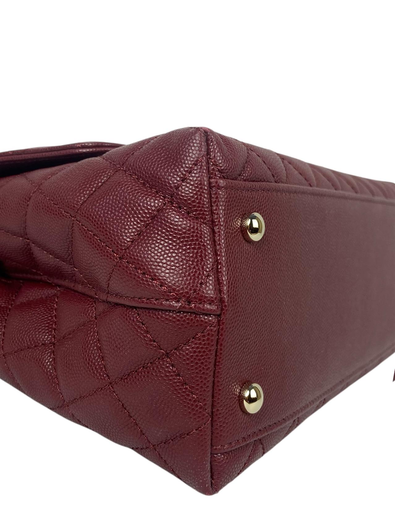 Chanel Burgundy Caviar Leather Quilted Small Coco Handle Flap Bag 5