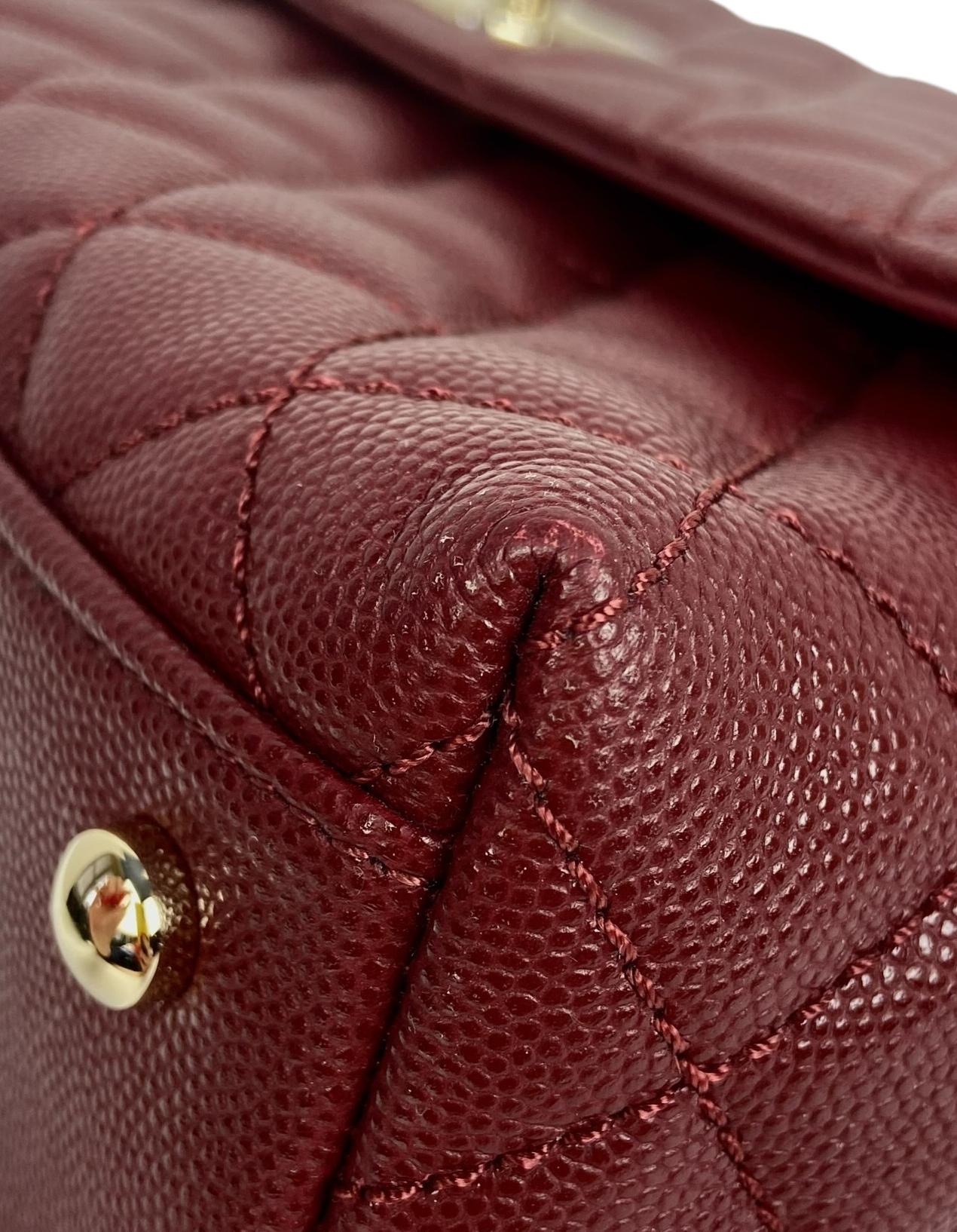 Chanel Burgundy Caviar Leather Quilted Small Coco Handle Flap Bag 6