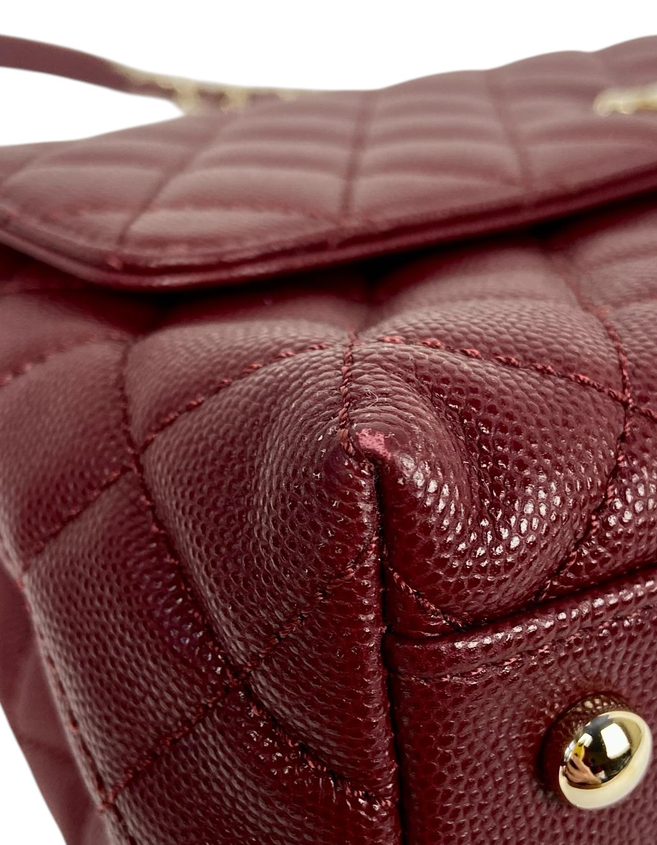 Chanel Burgundy Caviar Leather Quilted Small Coco Handle Flap Bag 7