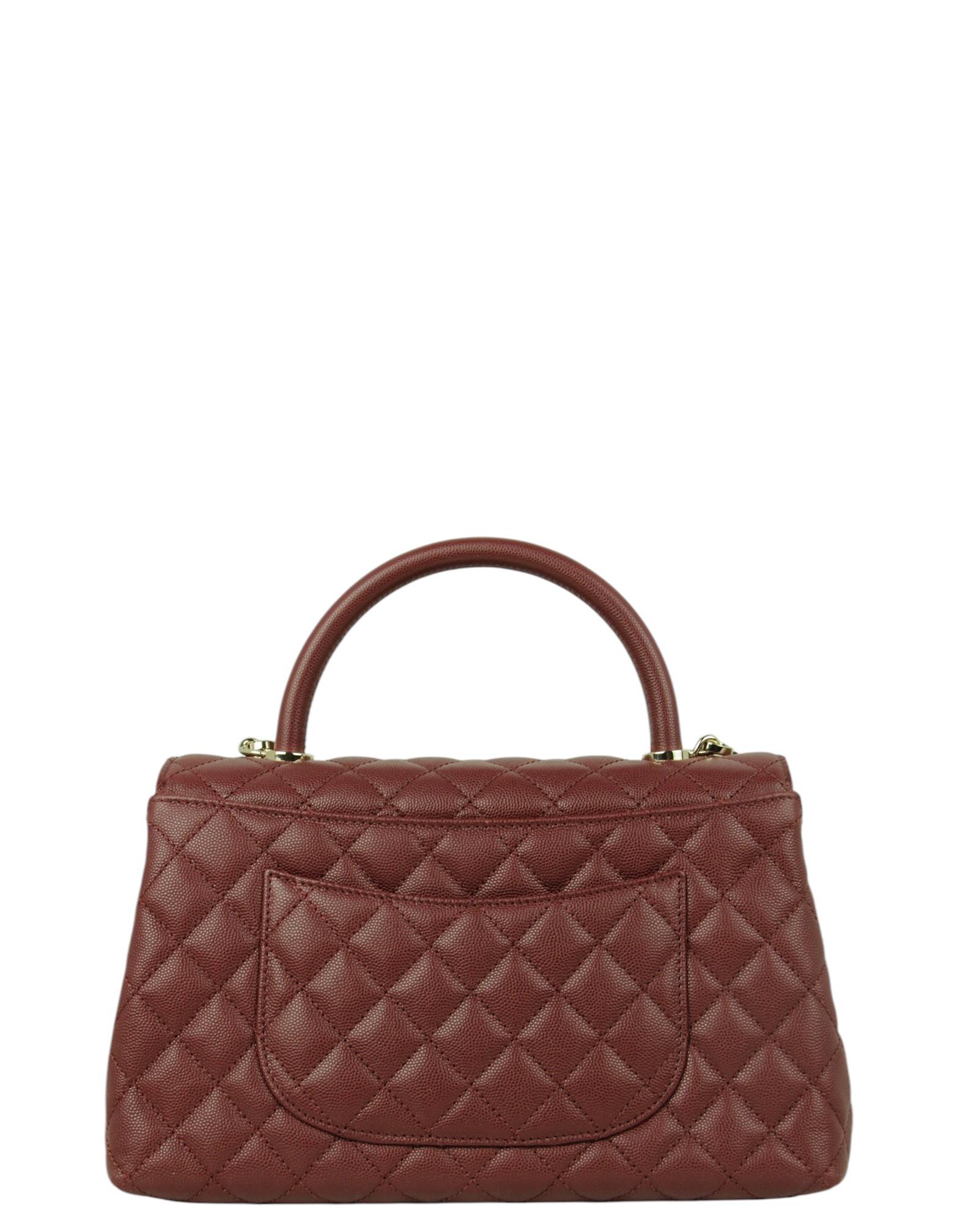 Brown Chanel Burgundy Caviar Leather Quilted Small Coco Handle Flap Bag