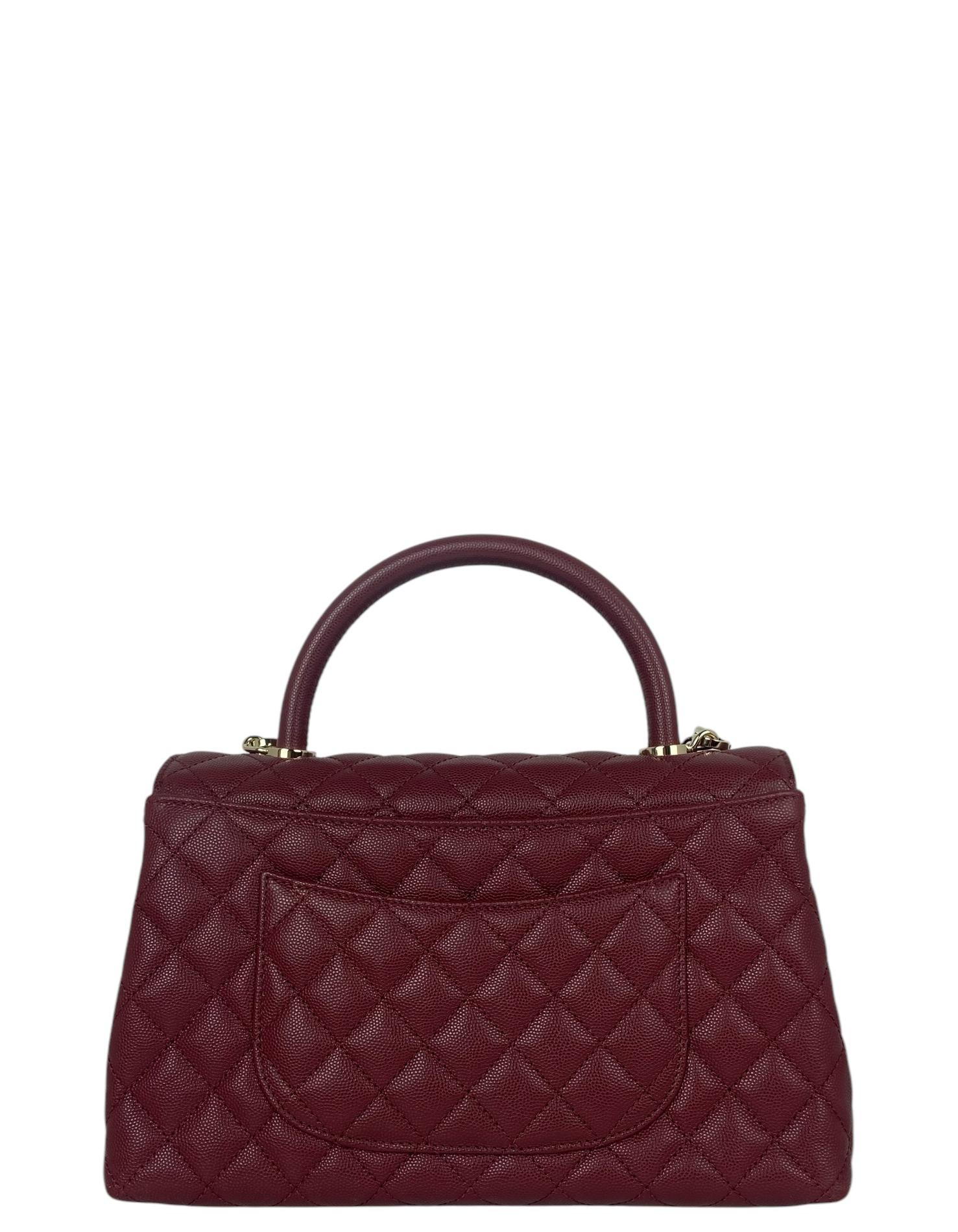 Black Chanel Burgundy Caviar Leather Quilted Small Coco Handle Flap Bag