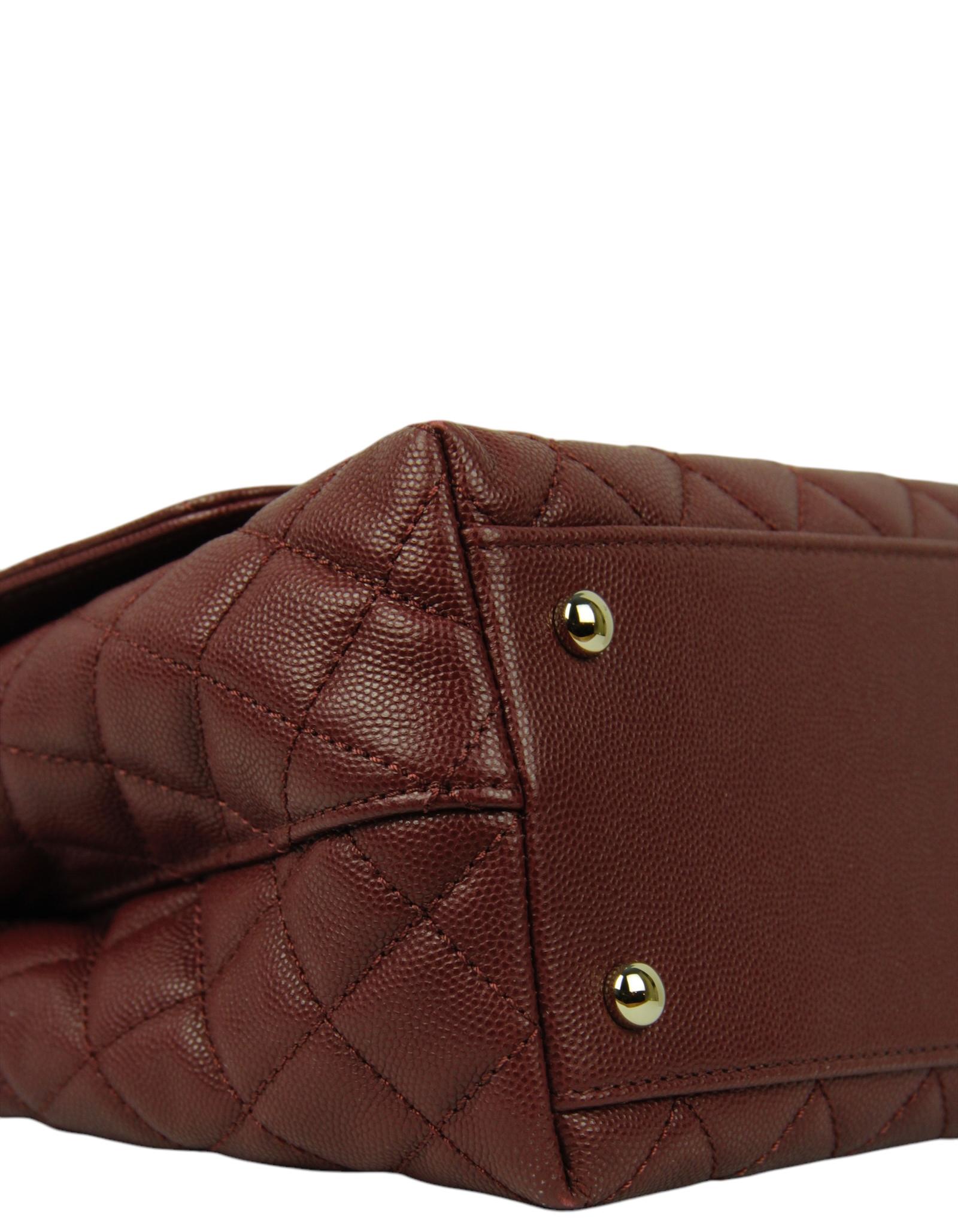 Chanel Burgundy Caviar Leather Quilted Small Coco Handle Flap Bag In Excellent Condition In New York, NY