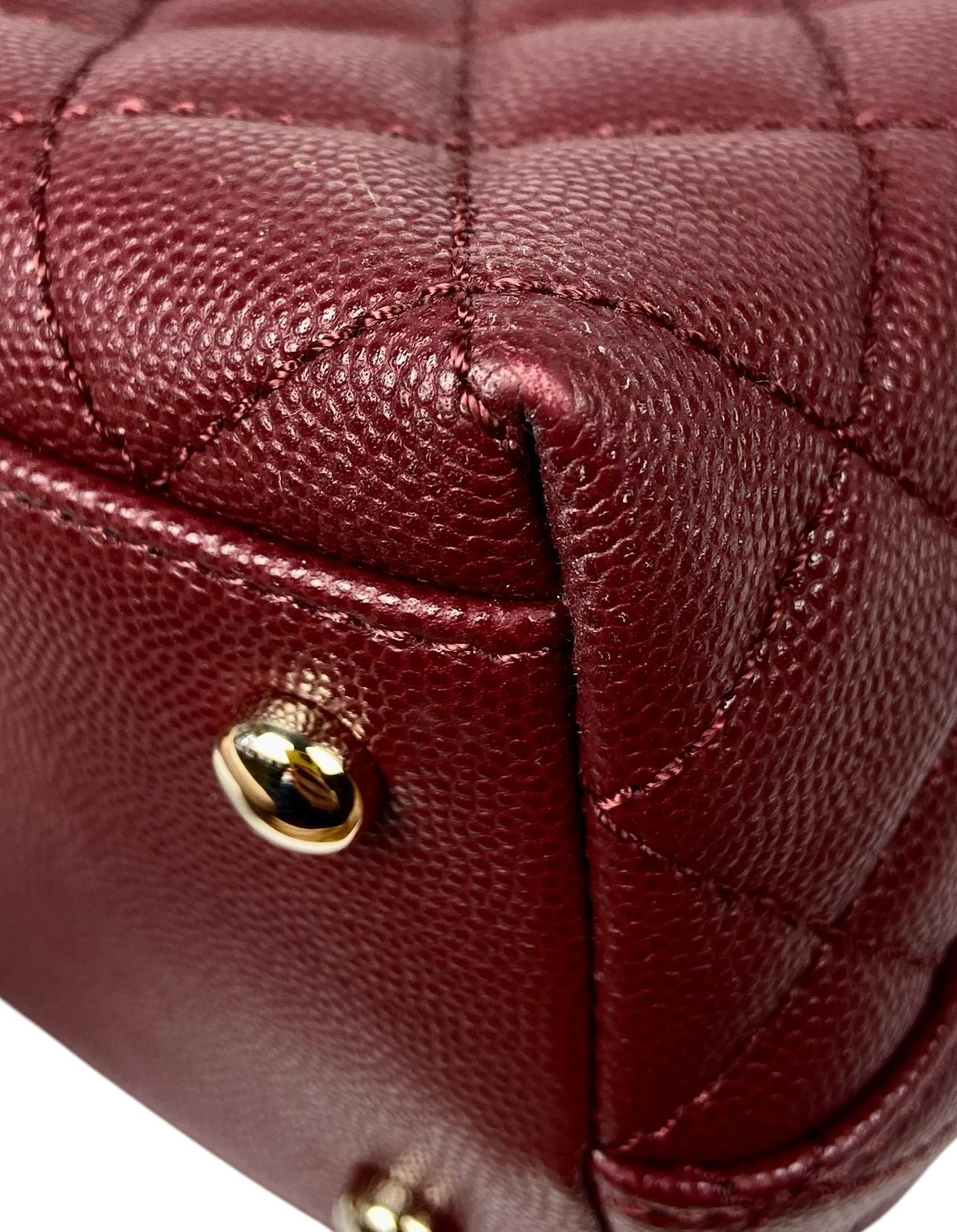 Chanel Burgundy Caviar Leather Quilted Small Coco Handle Flap Bag 2
