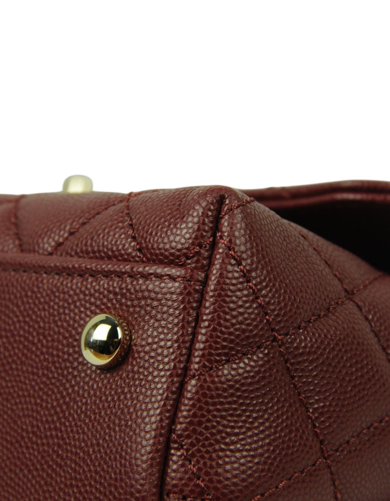 Chanel Burgundy Caviar Leather Quilted Small Coco Handle Flap Bag 3
