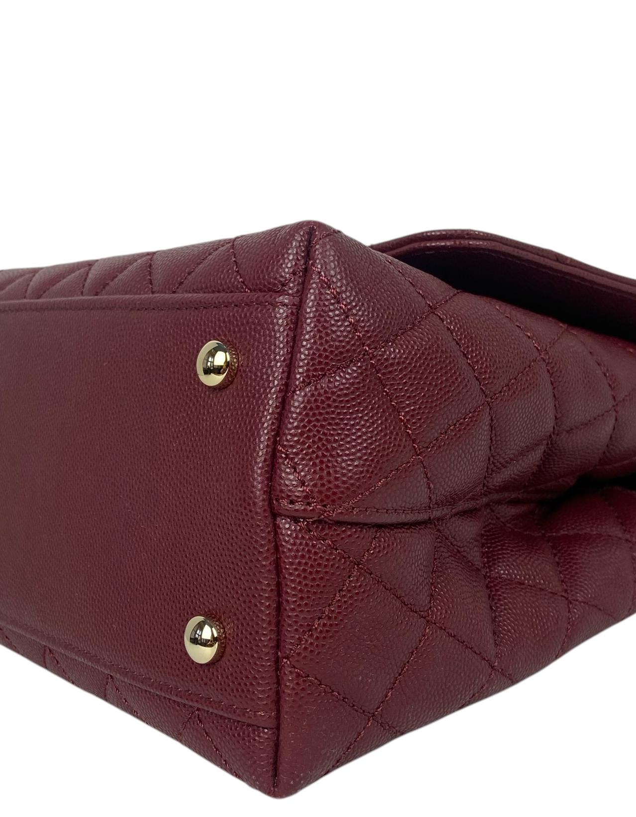 Chanel Burgundy Caviar Leather Quilted Small Coco Handle Flap Bag 4