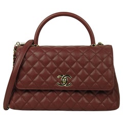 Chanel Burgundy Caviar Leather Quilted Small Coco Handle Flap Bag