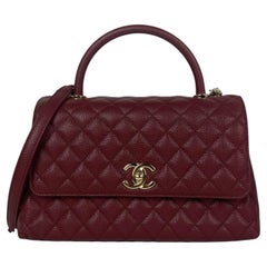 Chanel Burgundy Caviar Leather Quilted Small Coco Handle Flap Bag