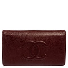 Chanel Burgundy Caviar Leather Timeless CC L Yen Wallet