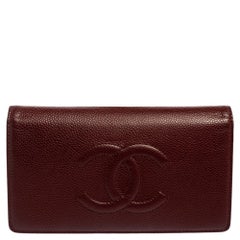 Chanel Burgundy Caviar Leather Timeless CC L Yen Wallet