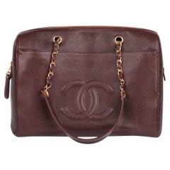 CHANEL Burgundy Caviar Leather Retro Timeless Shoulder Tote