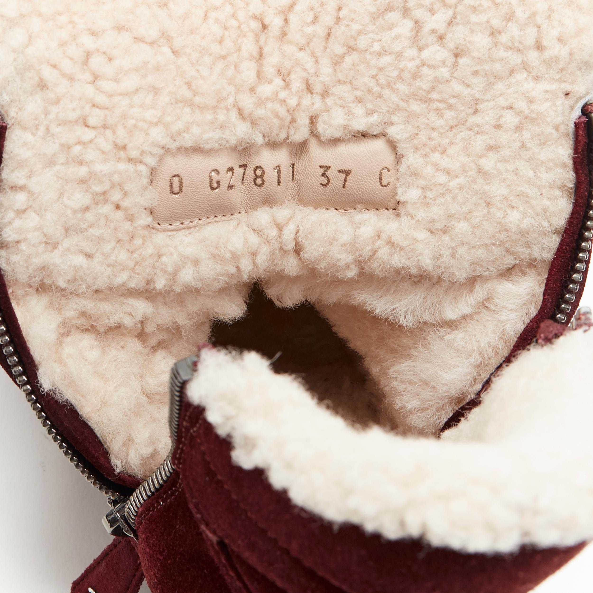 CHANEL burgundy CC red diamond quilted suede toe cap shearling ankle boot EU37 4