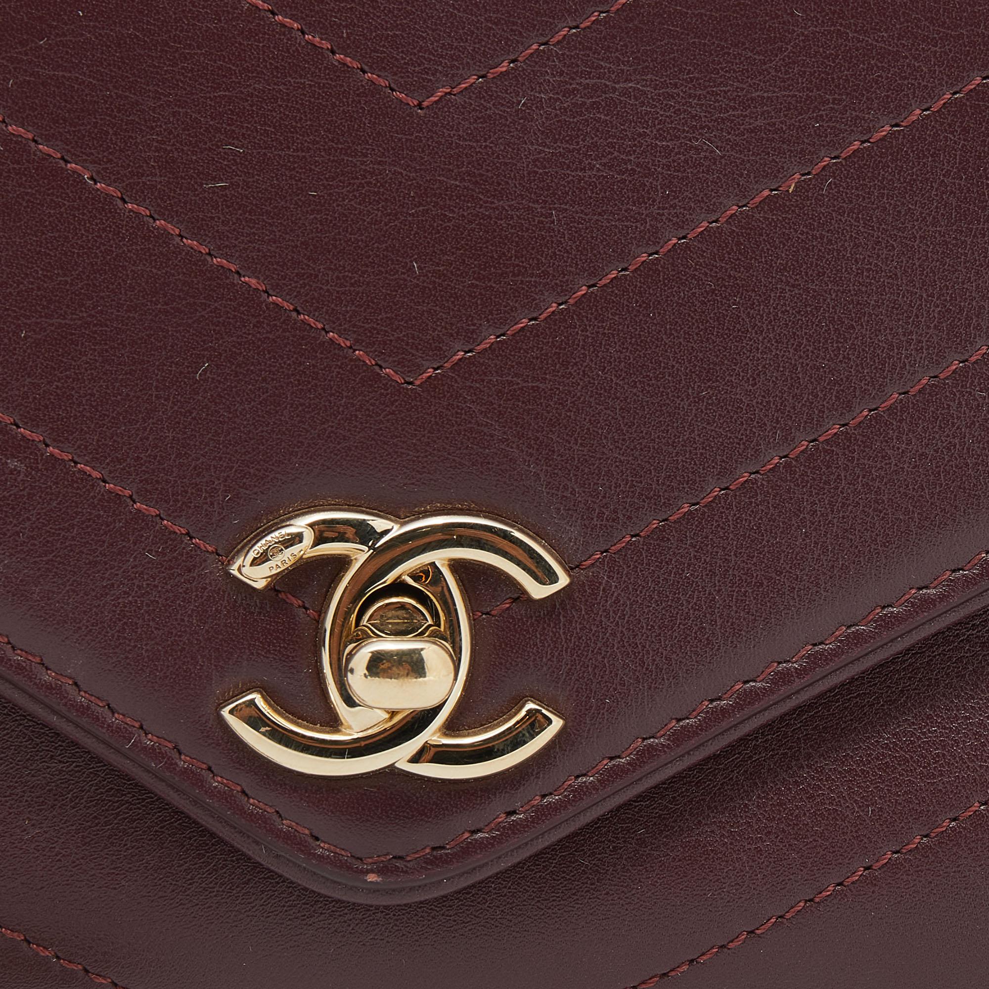 Chanel Burgundy Chevron Leather Chain Waist Bag 7