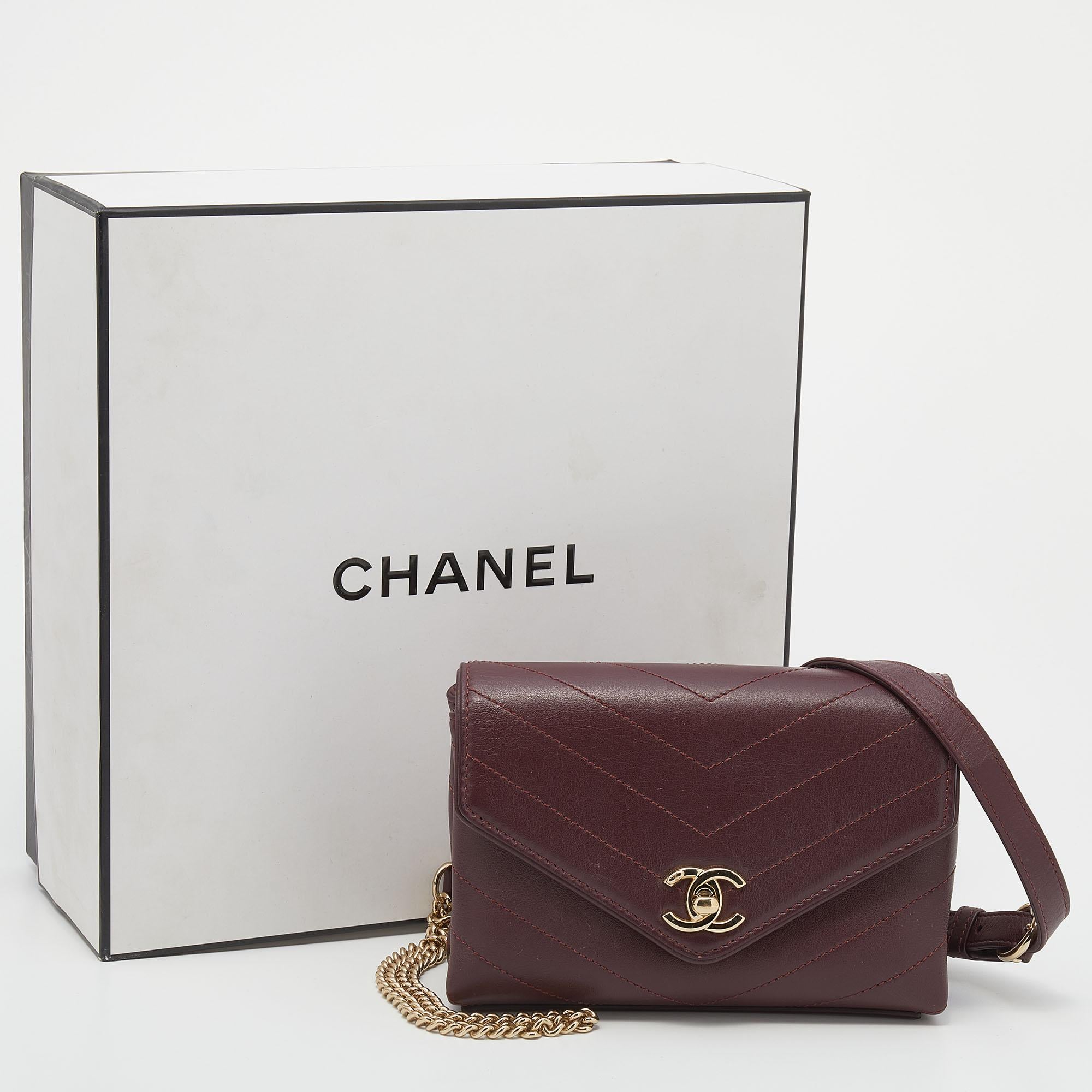 Chanel Burgundy Chevron Leather Chain Waist Bag 1