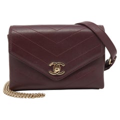 Chanel Burgundy Chevron Leather Chain Waist Bag