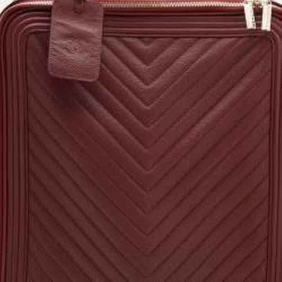Chanel Burgundy Chevron Leather Coco Case Trolley 8