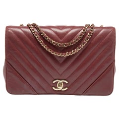 Chanel Burgundy Chevron Leather Medium Statement Flap Bag