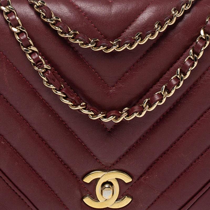 Chanel Burgundy Chevron Leather Mini Statement Flap Bag 1