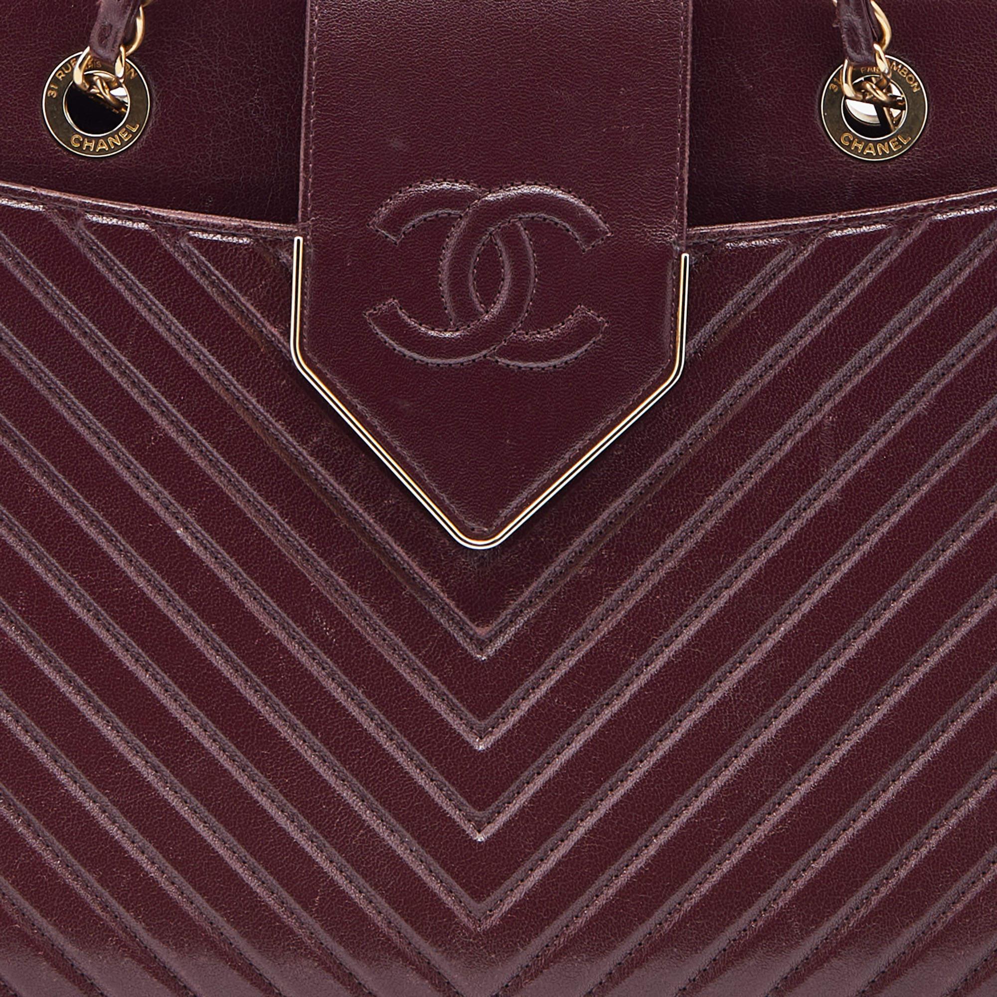 Chanel Burgundy Chevron Quilted Leather Collar and Tie Flap Bag 6