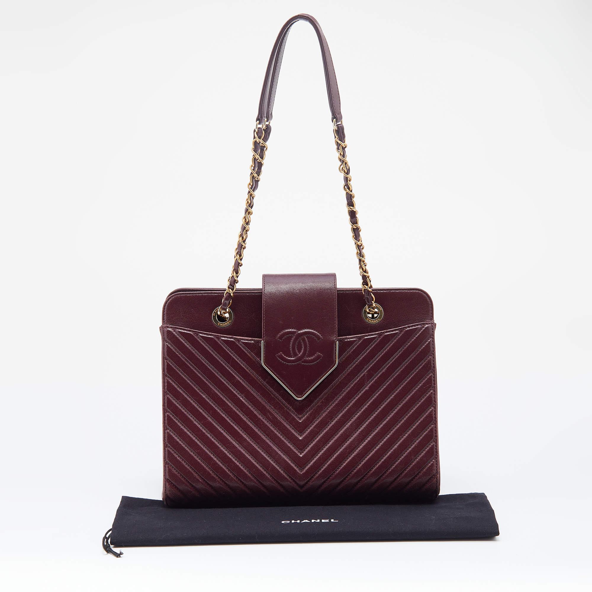 Chanel Burgundy Chevron Quilted Leather Collar and Tie Flap Bag 7