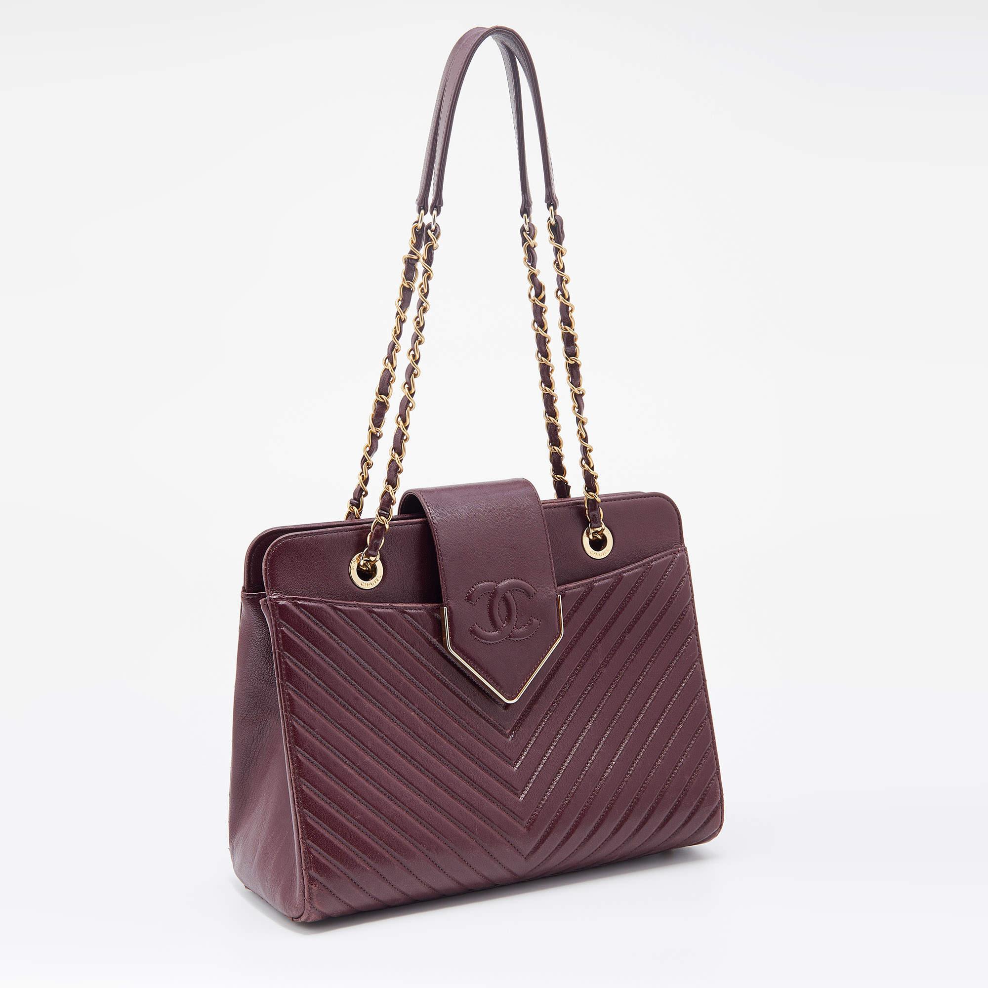 Women's Chanel Burgundy Chevron Quilted Leather Collar and Tie Flap Bag