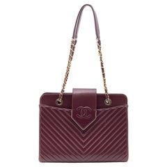 Chanel Burgundy Chevron Quilted Leather Collar and Tie Flap Bag