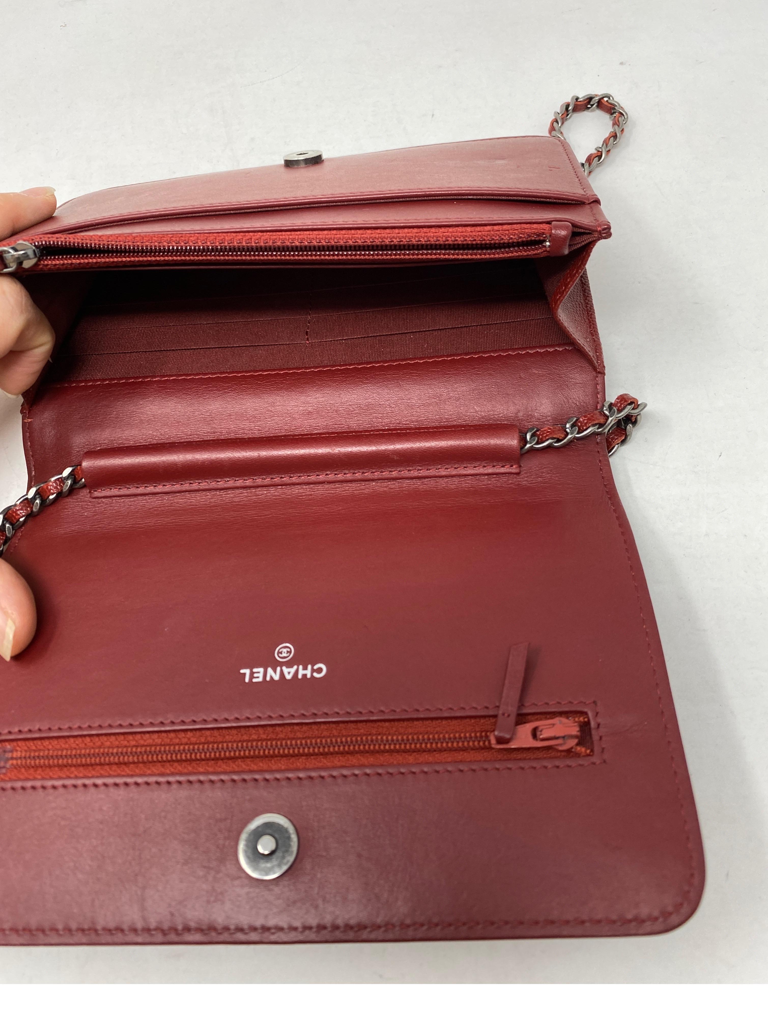 Chanel Burgundy Chevron Wallet On A Chain Bag 3