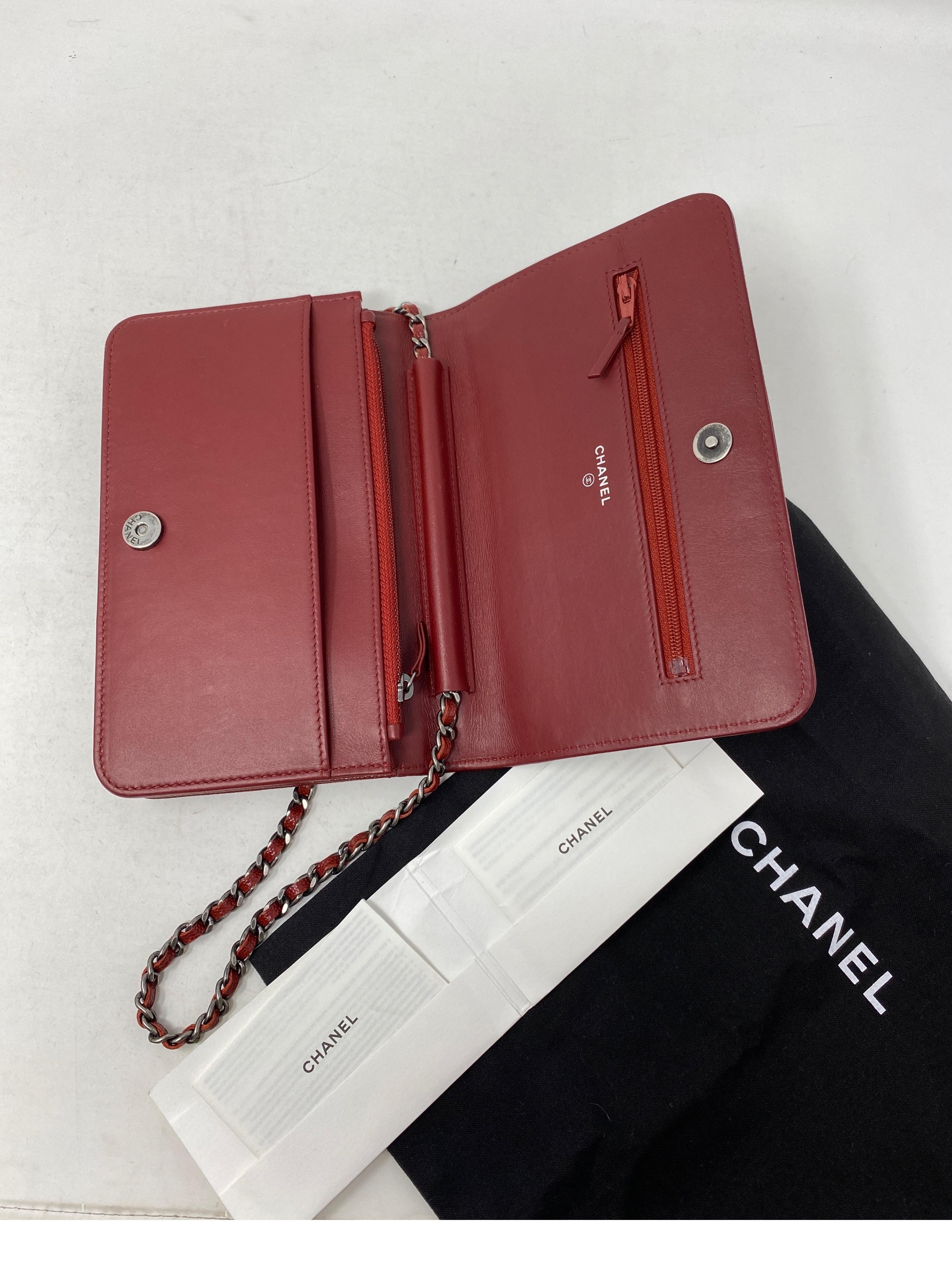 Chanel Burgundy Chevron Wallet On A Chain Bag 6