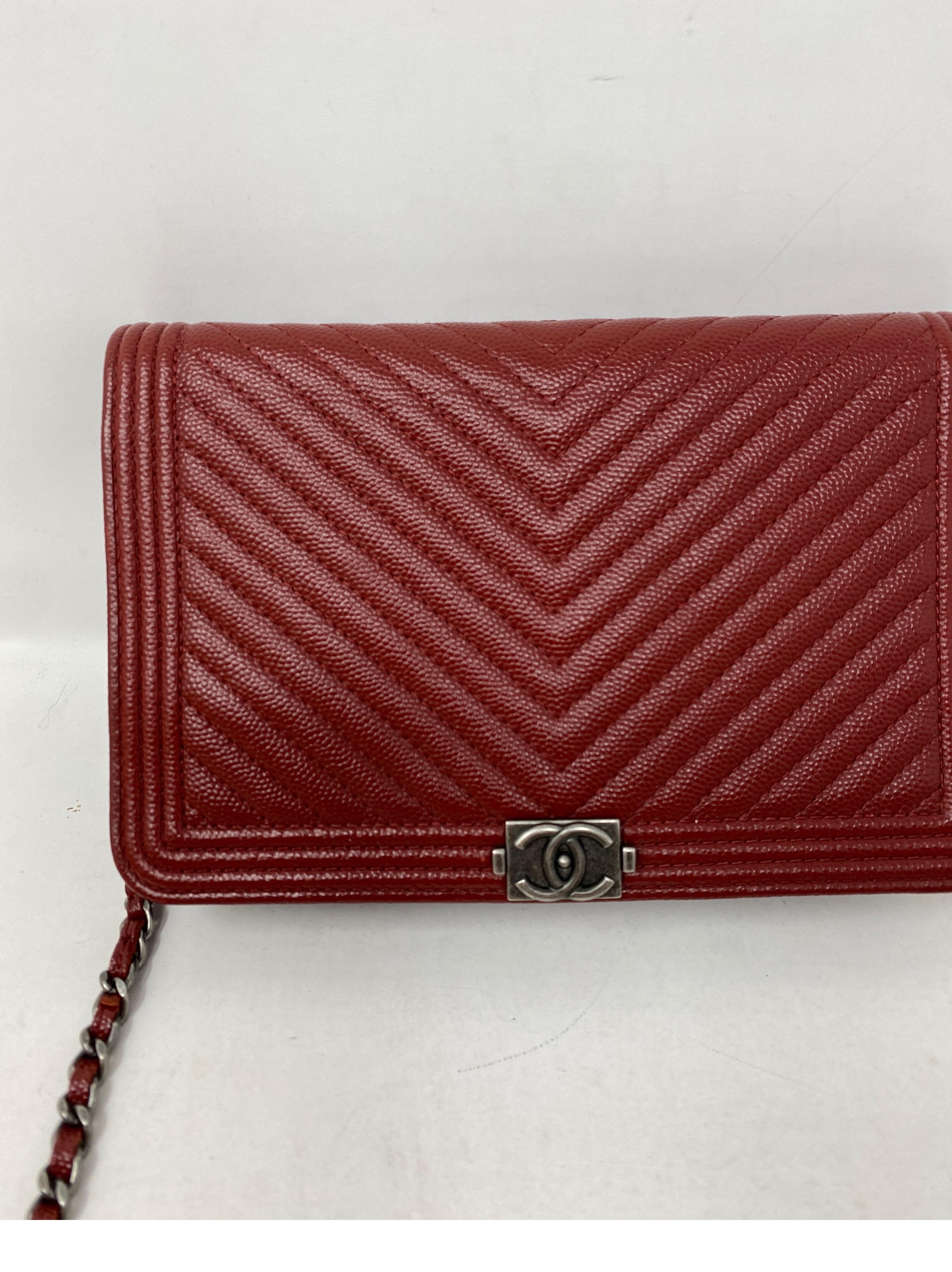 Chanel Burgundy Chevron Wallet On A Chain Bag 1