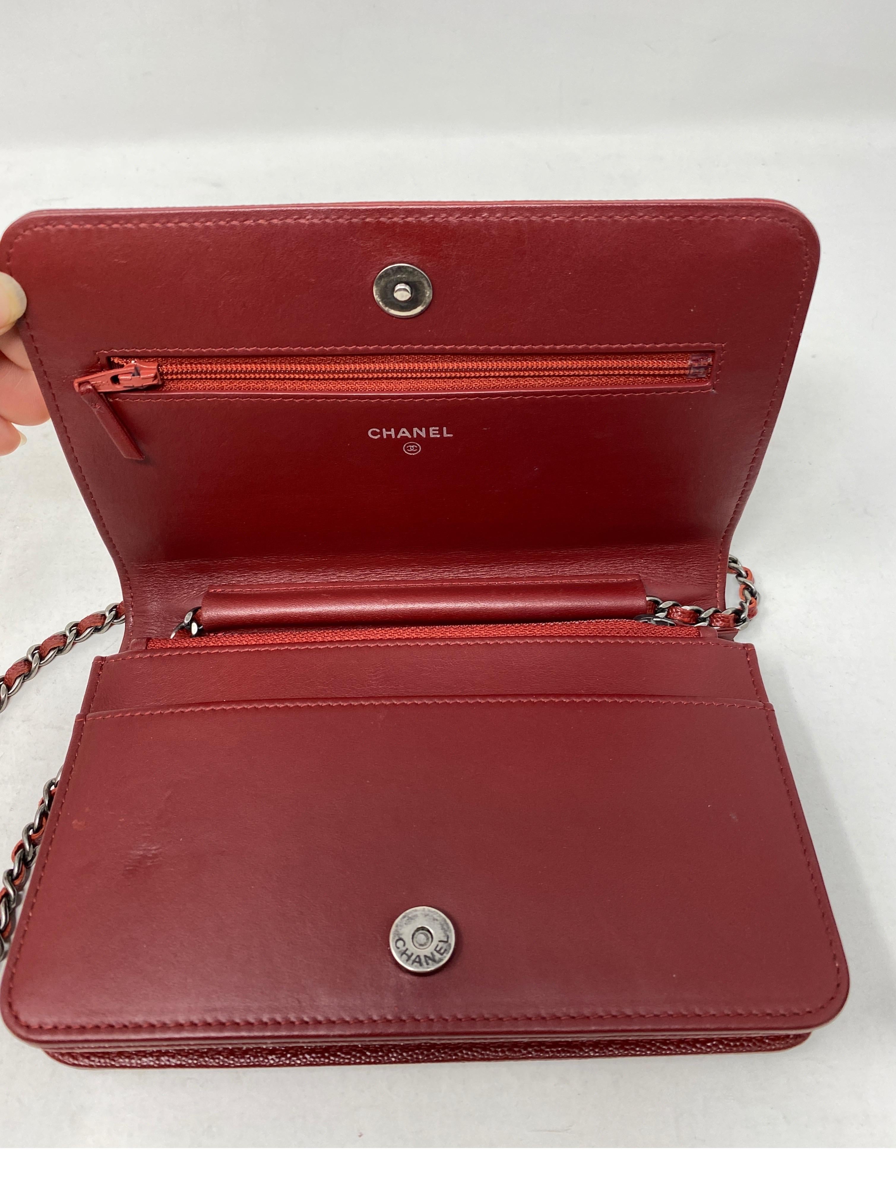 Chanel Burgundy Chevron Wallet On A Chain Bag 2