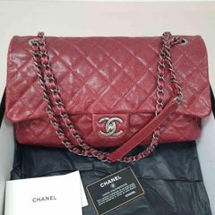 CHANEL Burgundy Classic Easy Flap Caviar Leather Bag
