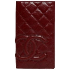 Chanel Burgundy Distressed Calfskin Leather Quilted Cambon CC Yen Wallet