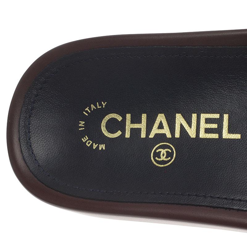 Chanel Burgundy Embossed Leather Slides Size 36 4